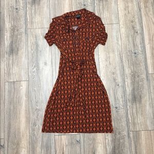 Red-Orange with Navy Blue Knee Length Dress